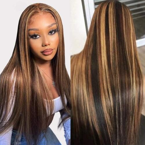 30 Inch Highlight Wig Human Hair Lace Frontal Wigs For Women P4/27 13x4 Ombre Brazilian Straight Human Hair Wigs 4x4 Closure Wig