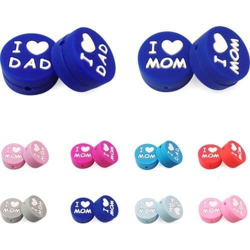 5/10pcs Baby beads Teething Round Beads Food Grade Baby Teether Baby Pacifier Chain Necklace accessories I Love Mom or Dad