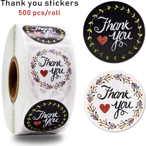 50-500pcs Round Floral Thank You Stickers Black and white 2 stylesfor Wedding Favors and Party Handmade Stickers Envelope Seal