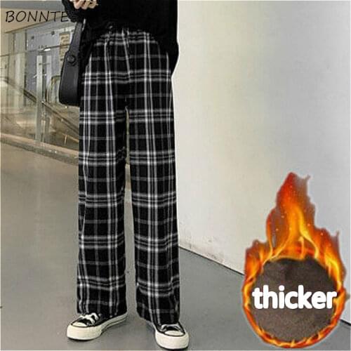 Casual Pants Women Plaid Harajuku Unisex BF College Thicker Daily Loose Trendy Flat Wide Leg Trouser Plus Size 3XL All-match Ins