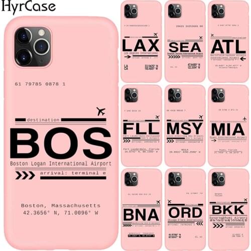 Pink Case for Coque iPhone 11 Pro XS Max X XR 8 7 6 6S Plus 5S SE Boston Los Angeles US International Airport Call Letter Cover