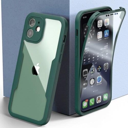 360 Full Phone Cover For iPhone 13 12 11 Pro Max XR XS 7 8 Plus Shockproof Bumper Clear Soft Cover With Front Screen Protection