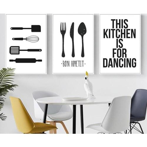 Black and White Kitchenware Tableware Wall Art Pictures Canvas Poster Kitchen Room Decor Home Decoretion Picture Painting