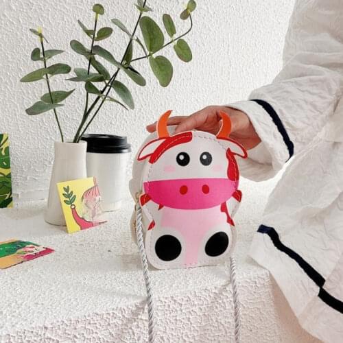 Lovely Childrens Small Crossbody Bags Cute Cow Baby Girls Coin Purse Handbags Fashion Kids Princess Mini Shoulder Messenger Bag