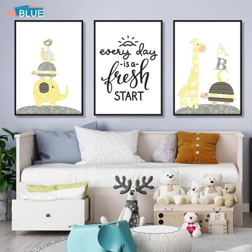 Giraffe Tortoise Nordic Style Kids Posters and Prints Cartoon Nursery Wall Art Canvas Painting Wall Poster For Kids Room Decor