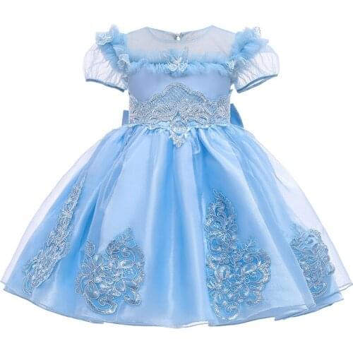 Girls Baby Dress Party Cosplay Costume Elegant Princess Dress For Girls Kids Pure Color Bow Embroidery Party Dress-Up 2-10T Girl