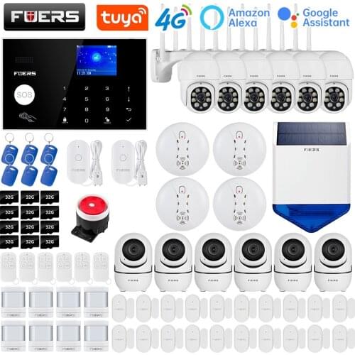 FUERS Smart Home Alarm WIFI 4G Tuya Security Alarm System Wireless Alarm 1080P Camera Control Siren Motion Detector PIR Smoke