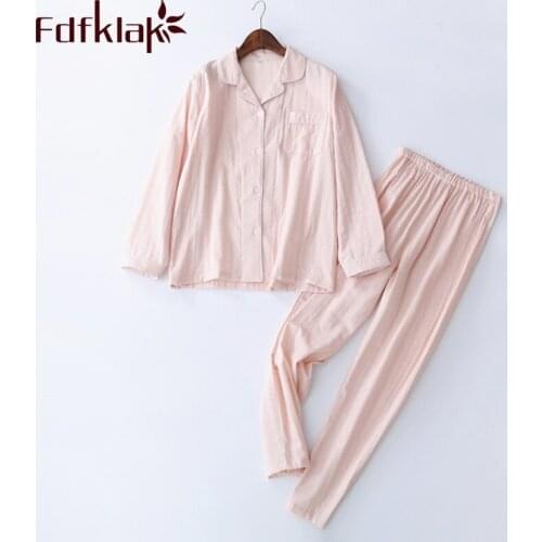 Fdfklak Cotton Warm Pajamas For Women Pijama Set Night Wears Pyjamas Spring Autumn Long Sleeve Home Clothes For Women S-XXL