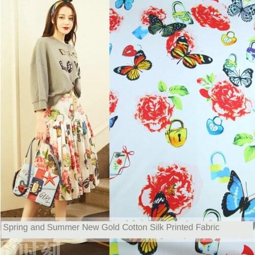 Spring and summer new butterfly lock print cotton dress fabric DIY breathable shirt cotton cloth printing and dyeing live hot