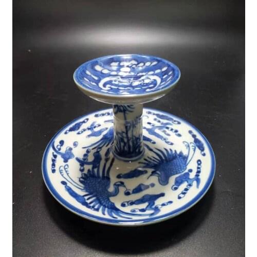 Exquisite Chinese Classical Collection Home Decoration Gift Blue and White Porcelain Crane Auspicious Candlestick Holder