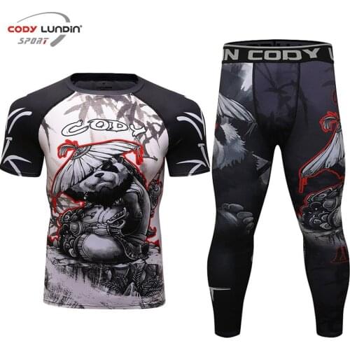 Jiu jitsu Rashguard Male MMA T-shirts+Pants Sets Bjj Gi Mma Compression Boxing jerseys Breathable Muay Thai Fitness Fightwear