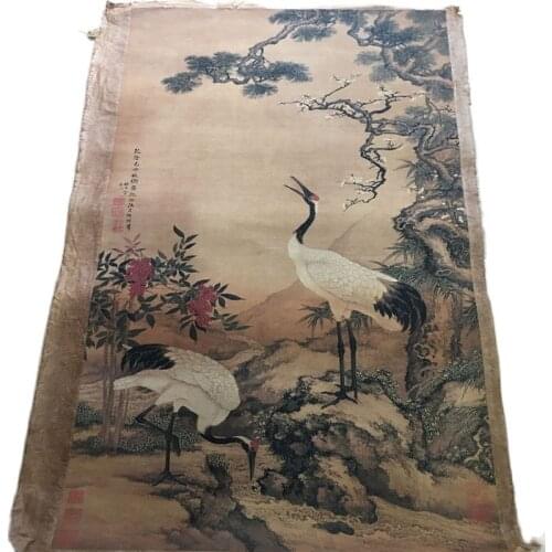 Chinese Old Scroll Shen Quan - Song Mei Shuanghe Painting Rice Paper Painting Slice
