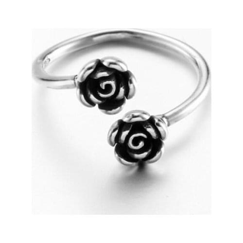 Retro Flower Simple 925 Sterling Silver Temperament Literary Personality Fashion Female Resizable Opening Rings SRI181