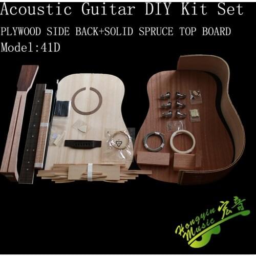 41IN D Acoustic Guitar DIY Kit PLYWOOD Back Side+OKOUME Neck+ROSE WOOD Fingerboard+ Spruce Top