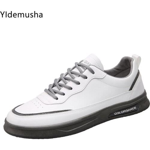 New Spring Autumn White Men Sport Shoes Men PU Leather Sneakers Man Lace-up Casual Shoes Fashion Hip-hop Gray Boy Students Shoes