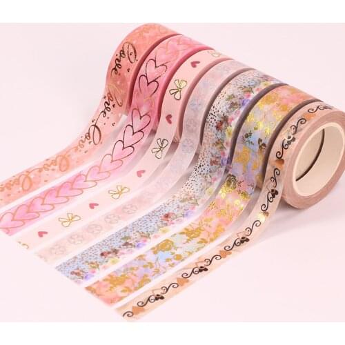 Gold Foil Heart Washi Tape Valentines Day Masking Tape Scrapbooking Kawaii Love Flower Decorative Tape Stationary Supplies