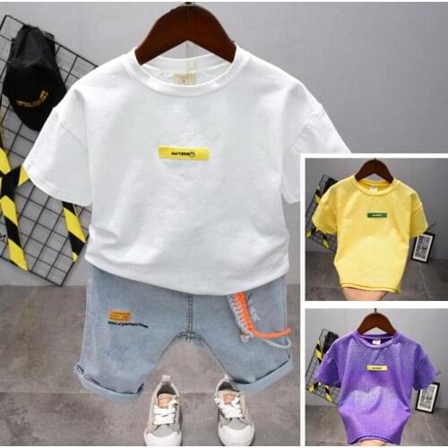 Summer boys clothes sport suit set fashion casual short sleeve O-neck childrens clothing set 2 pieces T-Shirt + jeans for 2-7Y