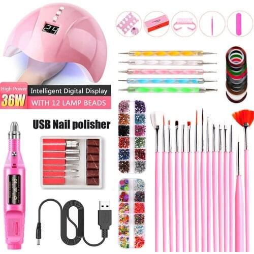 Manicure Set For Nail With 36W UV LED Dryer Lamp Electric Nail Drill Machine Nail Art Tools Sticker Paint Pen Kit Nail Brush Set