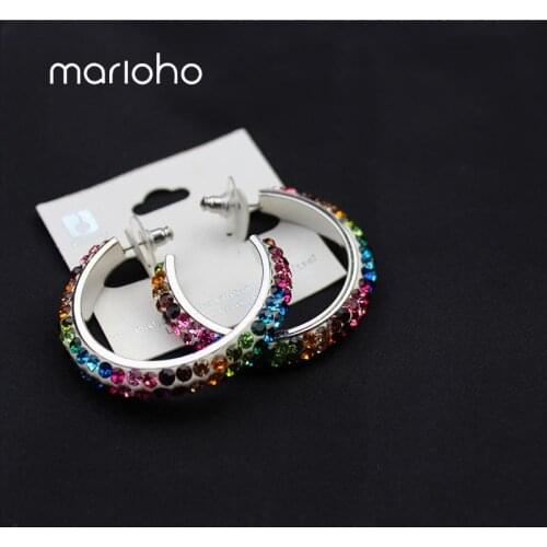 Marioho Hot Sale Sparkling Color Flashing Rhinestone Hoop Earrings Exaggerated Bengdi Nightclub Earrings Ladies Fashion Jewelry