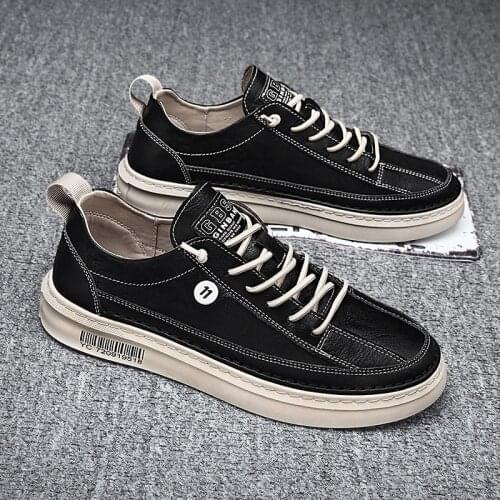 2021 New Men Leather Casual Shoes Spring Autumn Fashion Man Cool Loafers Leisure Flat Skate Shoes