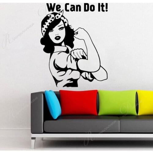 We Can Do It Vinyl Kitchen Wall Stickers Beautiful Girl Art Home Decoration Interior Design Room Decals Removable Mural 4215