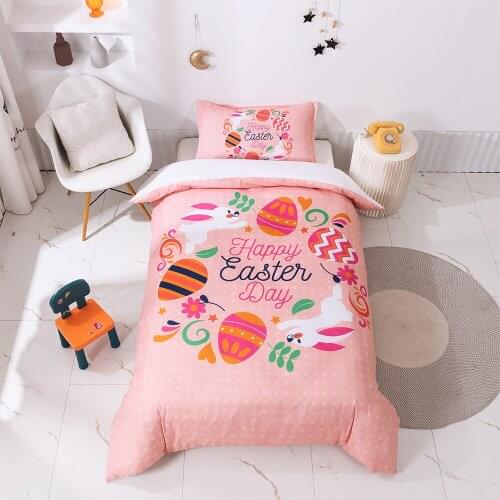 Easter Day Bedding Set Easter Egg Gift Bunny Duvet Cover for Kids Pink Bed Quilt Cover Bed Set Twin Size Girls Bedroom Decor