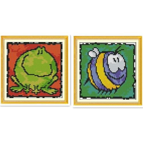 Bee frog cartoon cross stitch kit, a small beginner simple novice practice hand embroidery sewing decorative painting