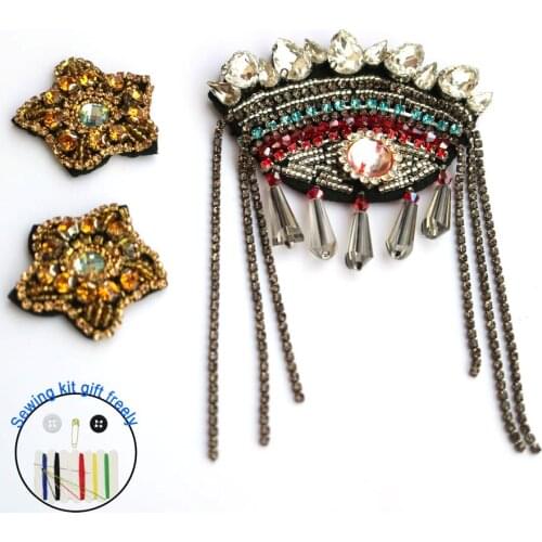 Fashion tassel eye rhinestone beaded patches for clothing DIY sew on patch embroidered applique star sequins Parches