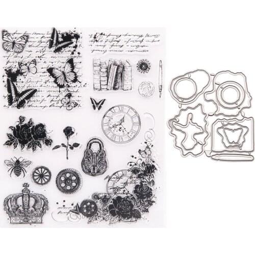 New 2021 Metal Cutting Dies and Clear Stamps Scrapbooking for Spring Butterfly Bee Rose Watch Book Embossing Frames Card