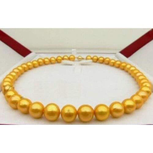 Wholesale 9-10MM SOUTH SEA GOLDEN PEARL NECKLACE 18" 36" Yellow Clasp