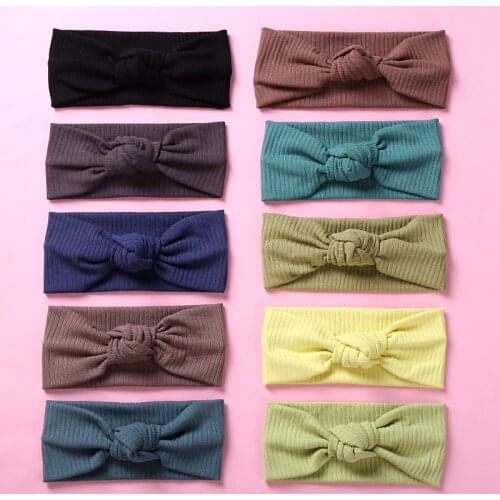 32pc/lot Infant Single Knot Headband Sweet Baby Cotton Solid Head wraps Kids Ribbed Turban Cildren Girls Photo Props Headwear