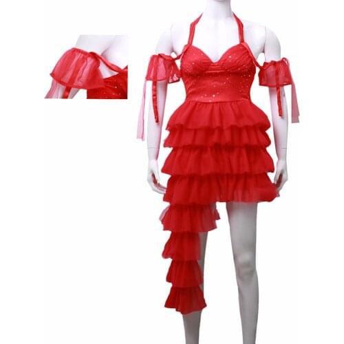 Movie Cosplay Chiffon Dress Women Girls Summer Red Fashion Wild Sexy Suspender Skirt Ball Gown Halloween Party Costume