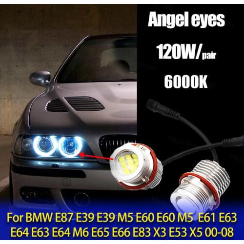 2pcs 120W White 6000K Lamp LED Angel Eyes Marker Lights Bulbs for BMW E87 E39 M5 E60 E61 E63 E64 M6 E65 E66 E83 X3 E53 X5 00-08