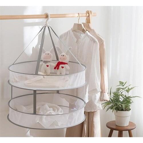 61/48cm Windproof Clothes Dryer Drying Rack for Sweaters Hanging Laundry Basket Mesh Folding Nets Double Layer