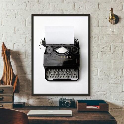 Vintage Typewriter Canvas Poster Black White Photography Retro Wall Art Picture Decorative Painting Office Decor Him or Her Gift