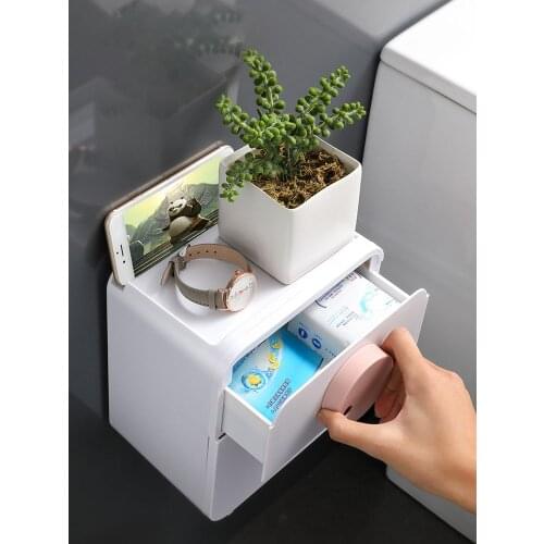 QD #Toilet Paper Holder Waterproof Wall Mounted for Toilet Paper Tray Roll Paper Tube Storage Box Tray Tissue Box Shelf Bathroom