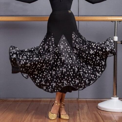 New Modern Ballroom Dance Skirt Women Print Double Layer Ballroom Practice Clothes Wear Prom Ladies Waltz Tango Skirt DNV14288