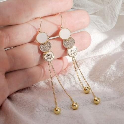Dainty Three Disc Long Tassel Earrings for Women Letter Zircon Shell Dangle Earrings Party Bridal Jewelry