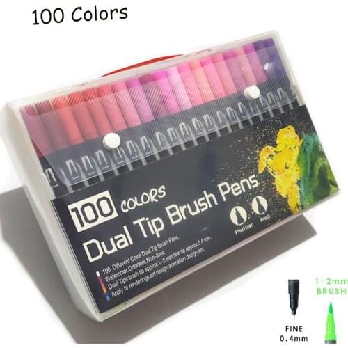 12/18/24/36/48/72/100 Colors FineLiner Drawing Painting Watercolor Art Marker Pens Dual Tip Brush pen School Supplies markers