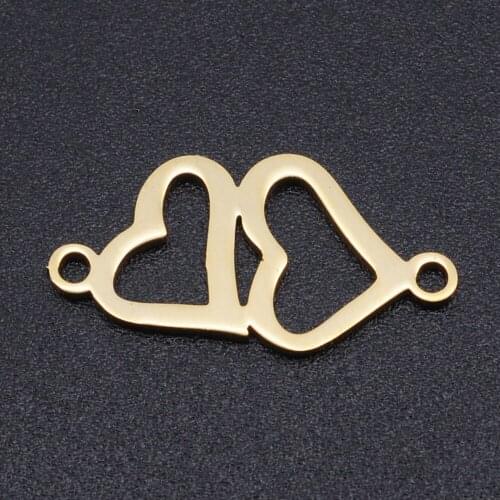5pcs/lot 100% Stainless Steel Double Heart Connector Charms Wholesale Accept OEM Order Never Tarnish Bracelets Pendants