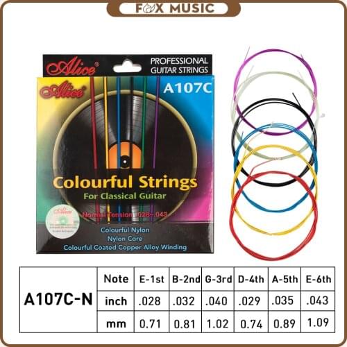 6Pcs/Set Acoustic Guitar Strings Rainbow Colorful Guitar Strings E-A For Acoustic Folk Guitar Classic Guitar Multi Color A107-C