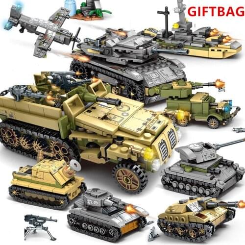 8Pcs/lot Military Tank Empires of Steel Building Blocks Technic Army Playmobil War Chariot Bricks Educational Toys for Children