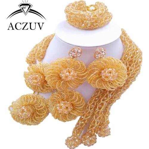 ACZUV Latest Gold AB African Jewelry Set Dubai Nigerian Wedding Beads Jewellery Sets C3F011