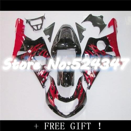 B NEW For A GSXR 1000 K1 K2 2000 2001 2002 ABS Fairing Kits GSXR1000 K1 K2 00 01 02 - Red Flame - Black