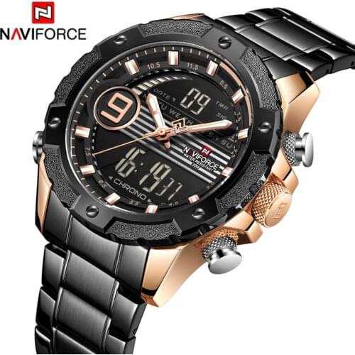 NAVIFORCE Men Watch Military Sport Man Digital Watches Top Brand Luxury Stainless Steel Quartz Male Clock Relogio Masculino 9146