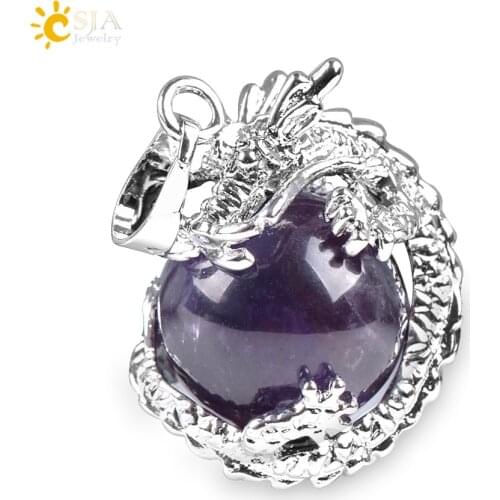 CSJA China Dragon Wrapped Unisex Jewelry Collection Natural Stone Ball Bead Pendant for DIY Handmade Necklaces Pink Crystal E852