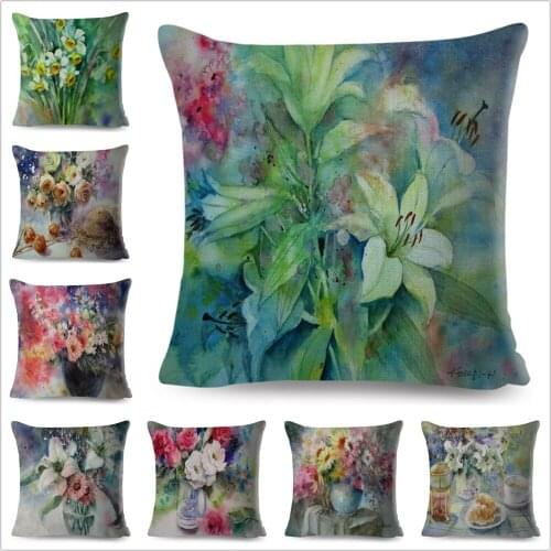 Color Oil Painting Flower Pillow Case 45x45 cm Cushion Cover for Sofa Home Bedroom Decorative Plant Floral Pillowcase
