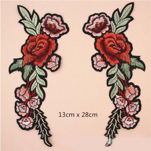 Fabric Embroidered Long Rose Flower Patch Clothes Sticker Bag Sew Iron On Applique DIY Apparel Sewing Clothing Accessories BU133