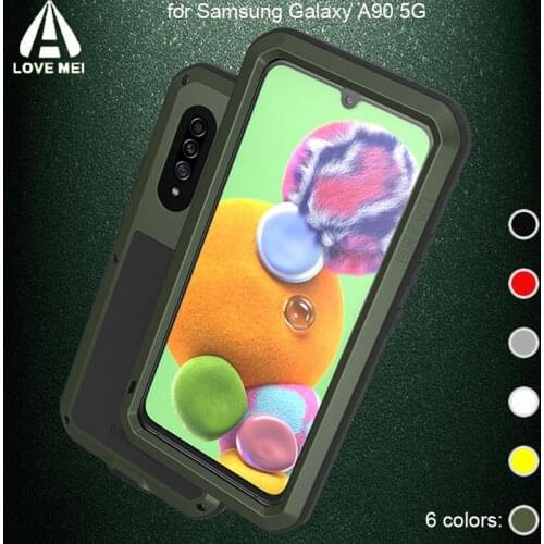 For Samsung Galaxy A90 5G Original LOVE MEI Armor Metal Shockproof Case Tempered Glass Aluminum Accessories Waterproof Cover Bag