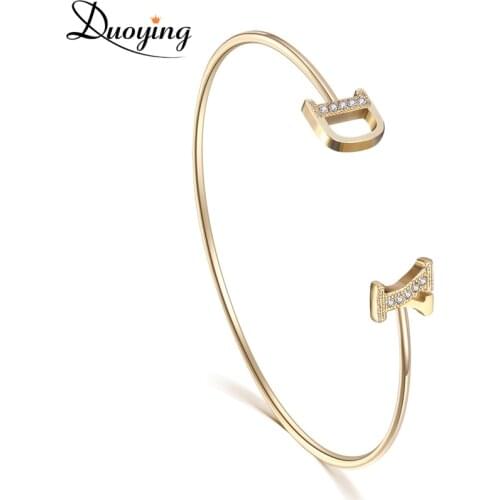 Duoying Zirconia Letter Bangles & Bracelets Custom Pave Setting Initial Name Personalized Bangle Unique Cuff Bracelets